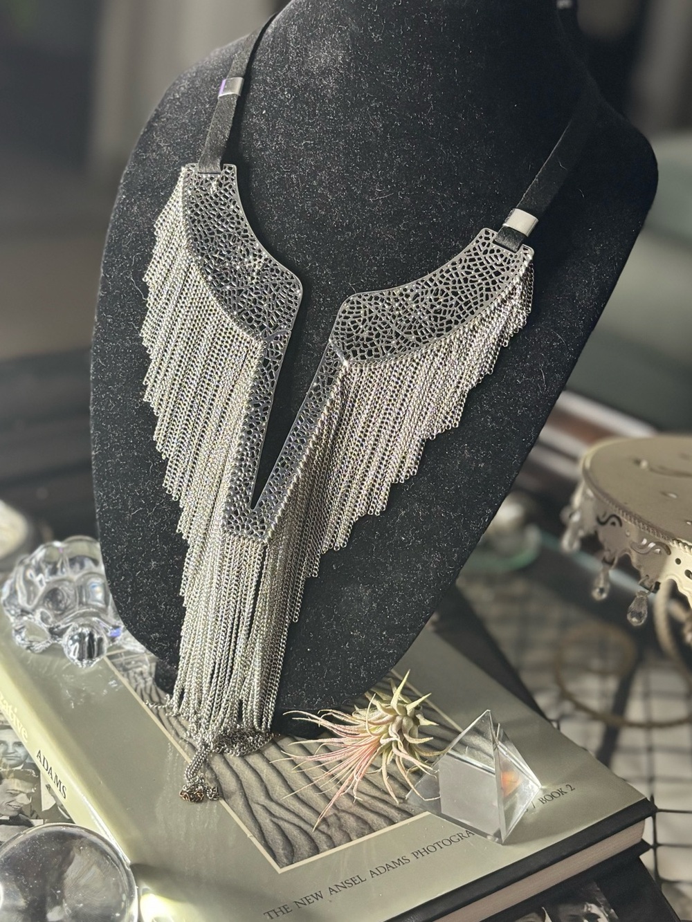 Chico's Silver Cascading Fringe Necklace